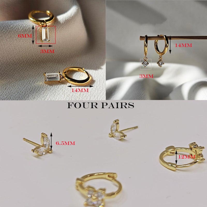 KICKGY Earring Sets for Multiple Piercings, Cute 14K Gold Plated CZ Huggie Hoop Earrings Dainty Dangle Earrings for Women Trendy Leaf Stud Earrings Hypoallergenic Gold Cartilage Earring Set - Image 5