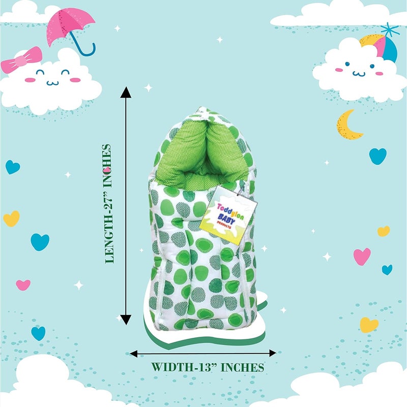 Toddylon Flat Bed Baby Carry Bags Baby 3 in 1 Baby Bed | Baby Wrapper | Holder | Newborn Baby Boys Girls | Wearable Blankets | Cotton (0-6 Months) Green - Image 5