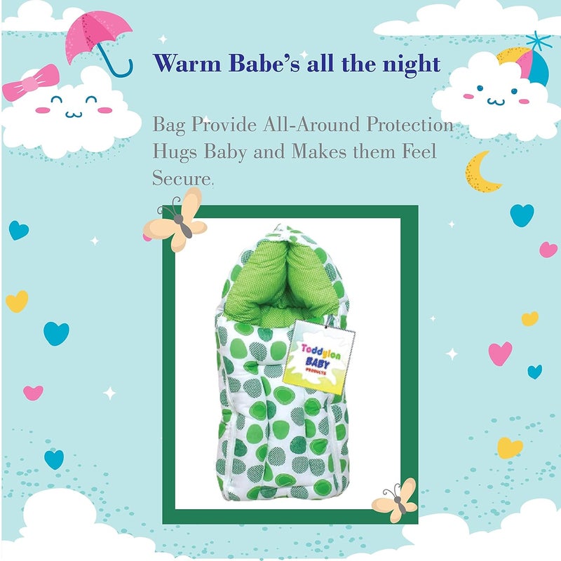 Toddylon Flat Bed Baby Carry Bags Baby 3 in 1 Baby Bed | Baby Wrapper | Holder | Newborn Baby Boys Girls | Wearable Blankets | Cotton (0-6 Months) Green - Image 3