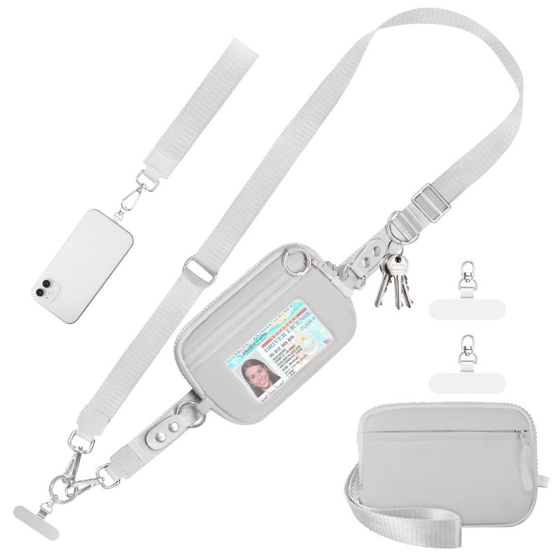 Tiostep Clip and Go Strap for Phone with Wallet Crossbody Phone Lanyard Adjustable and Detachable RFID Wristlet Wallet with ID Window and Zipper, Grey - Image 1