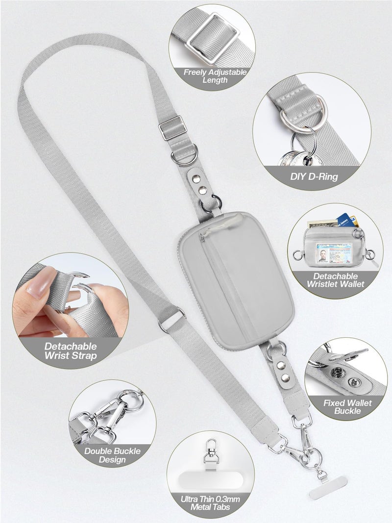 Tiostep Clip and Go Strap for Phone with Wallet Crossbody Phone Lanyard Adjustable and Detachable RFID Wristlet Wallet with ID Window and Zipper, Grey - Image 3