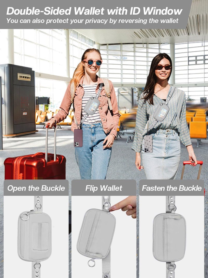 Tiostep Clip and Go Strap for Phone with Wallet Crossbody Phone Lanyard Adjustable and Detachable RFID Wristlet Wallet with ID Window and Zipper, Grey - Image 5