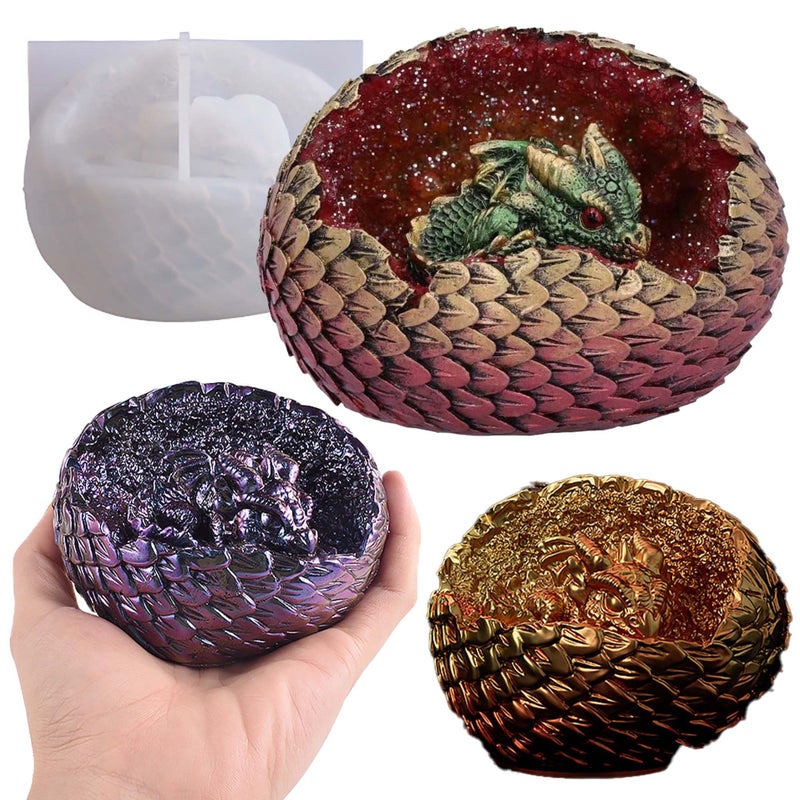 ESEDAGE Dragon Egg Molds Dinosaur Resin Mold - Resin Casting Silicone Molds for Home Decor & Candle Making Wave Spiral Mold - Image 1
