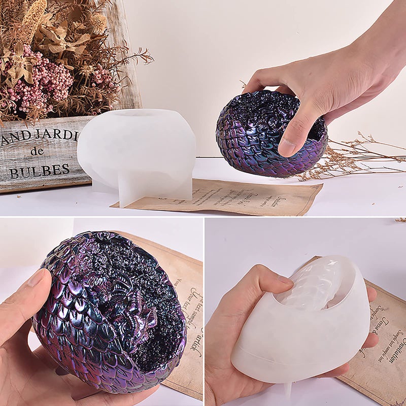 ESEDAGE Dragon Egg Molds Dinosaur Resin Mold - Resin Casting Silicone Molds for Home Decor & Candle Making Wave Spiral Mold - Image 2