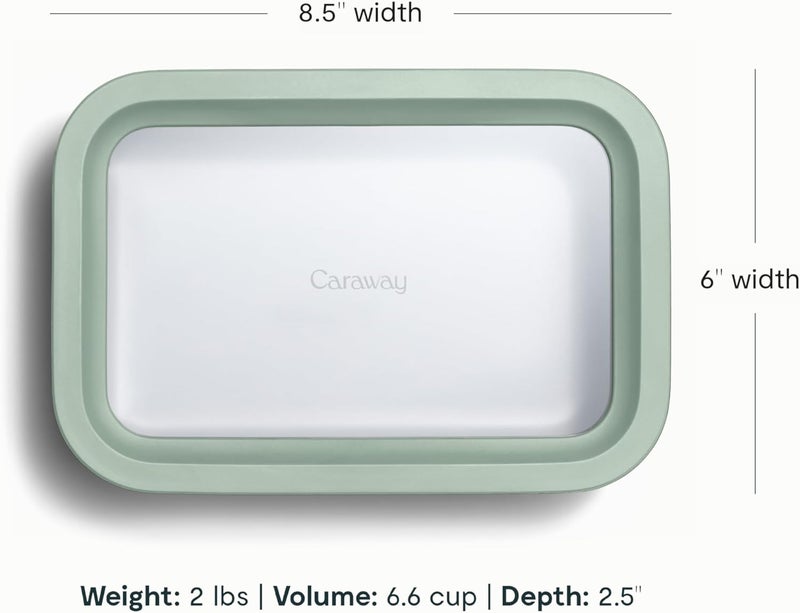 CARAWAY Glass Food Storage - 6.6 Cup Glass Container - Ceramic Coated Food Container - Non Toxic, Non Stick Lunch Box Container with Glass Lids. Dishwasher, Oven, & Microwave Safe - Mist - Image 3