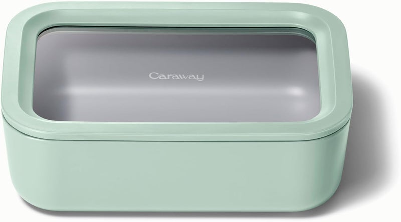 CARAWAY Glass Food Storage - 6.6 Cup Glass Container - Ceramic Coated Food Container - Non Toxic, Non Stick Lunch Box Container with Glass Lids. Dishwasher, Oven, & Microwave Safe - Mist - Image 1