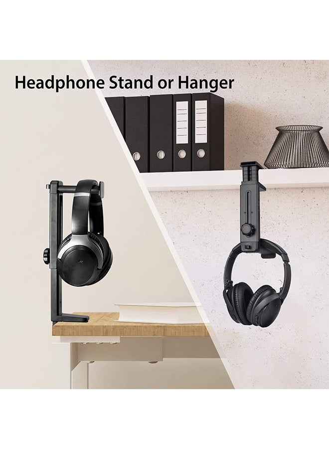 حامل وتعليق سماعات الرأس 2 في 1، حامل سماعات رأس للألعاب فوق وتحت المكتب مع مشبك دوار وقابل لتعديل الارتفاع، رف سماعات الرأس مع مشبك كابل - Image 2