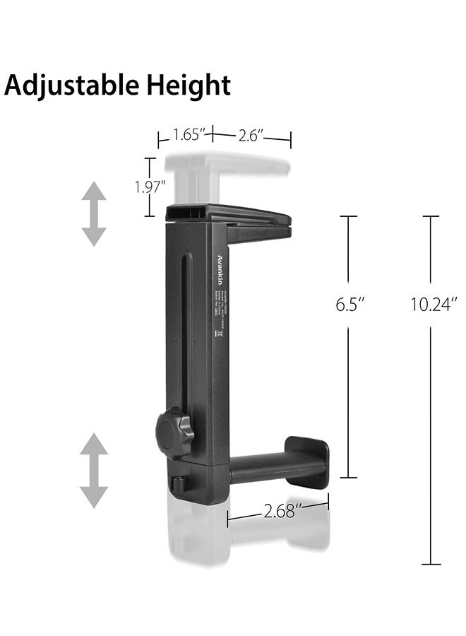 حامل وتعليق سماعات الرأس 2 في 1، حامل سماعات رأس للألعاب فوق وتحت المكتب مع مشبك دوار وقابل لتعديل الارتفاع، رف سماعات الرأس مع مشبك كابل - Image 4