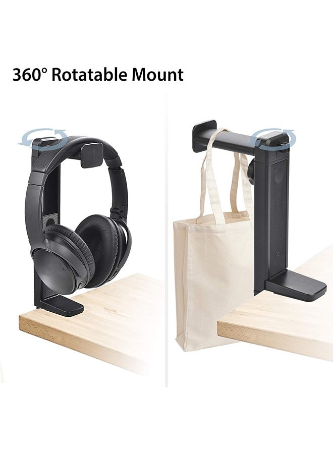 حامل وتعليق سماعات الرأس 2 في 1، حامل سماعات رأس للألعاب فوق وتحت المكتب مع مشبك دوار وقابل لتعديل الارتفاع، رف سماعات الرأس مع مشبك كابل - Image 3