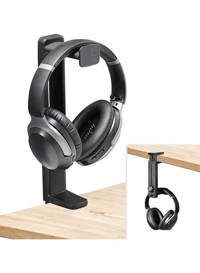 حامل وتعليق سماعات الرأس 2 في 1، حامل سماعات رأس للألعاب فوق وتحت المكتب مع مشبك دوار وقابل لتعديل الارتفاع، رف سماعات الرأس مع مشبك كابل - Image 1