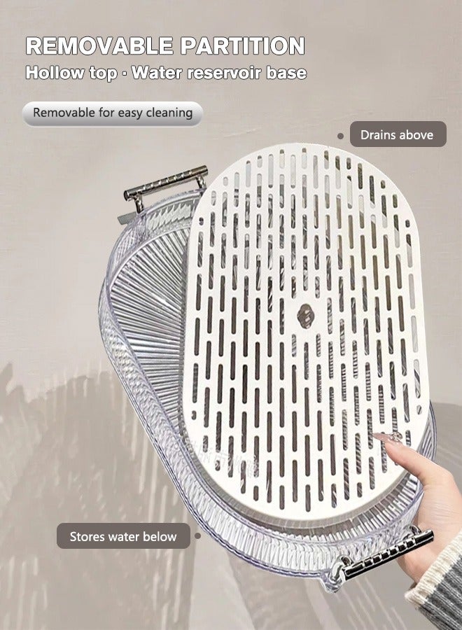 Sunnaltree Double Serving Tray, with Removable Drain Tray, Silver Polished Metal Handle, Spill-Proof Tray, Decorative Serving Tray for Coffee Table, Tea, Storage, Living Room, Bedroom - Image 5