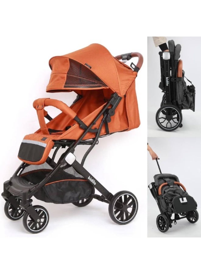 Kidilo K9G Baby Stroller, with a convertible design and convenient one-hand folding, with five-point safety harnesses, - color (brown) - Image 1