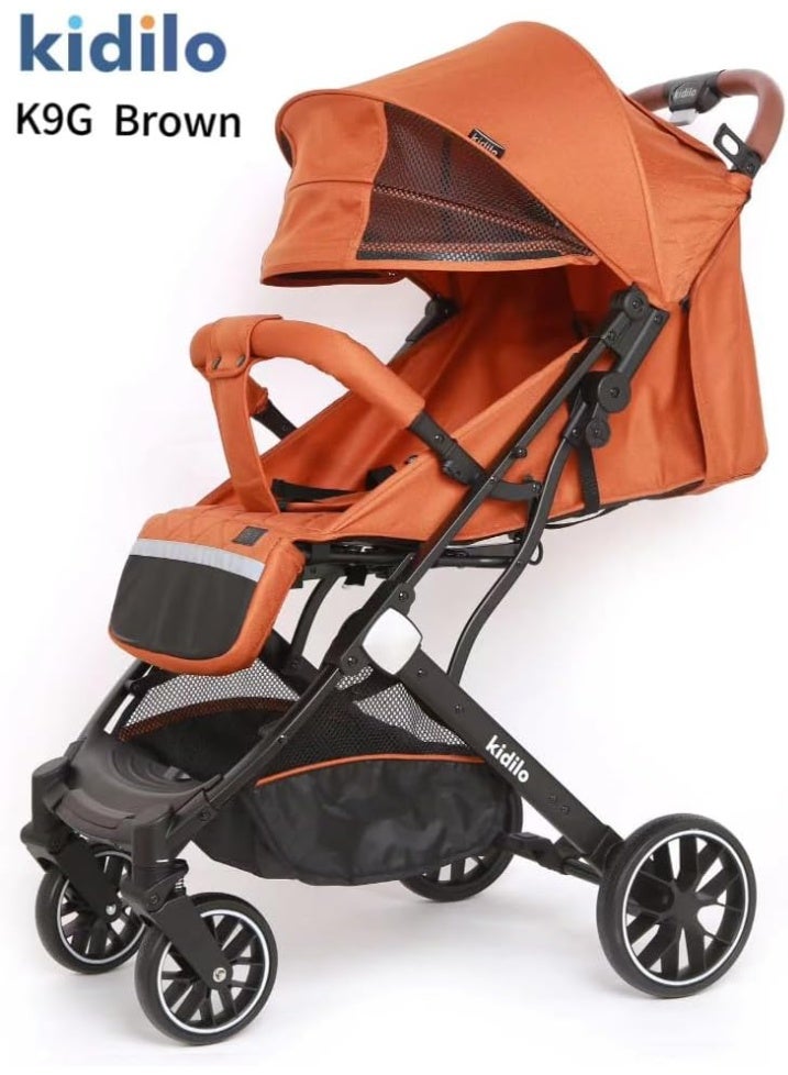 Kidilo K9G Baby Stroller, with a convertible design and convenient one-hand folding, with five-point safety harnesses, - color (brown) - Image 2
