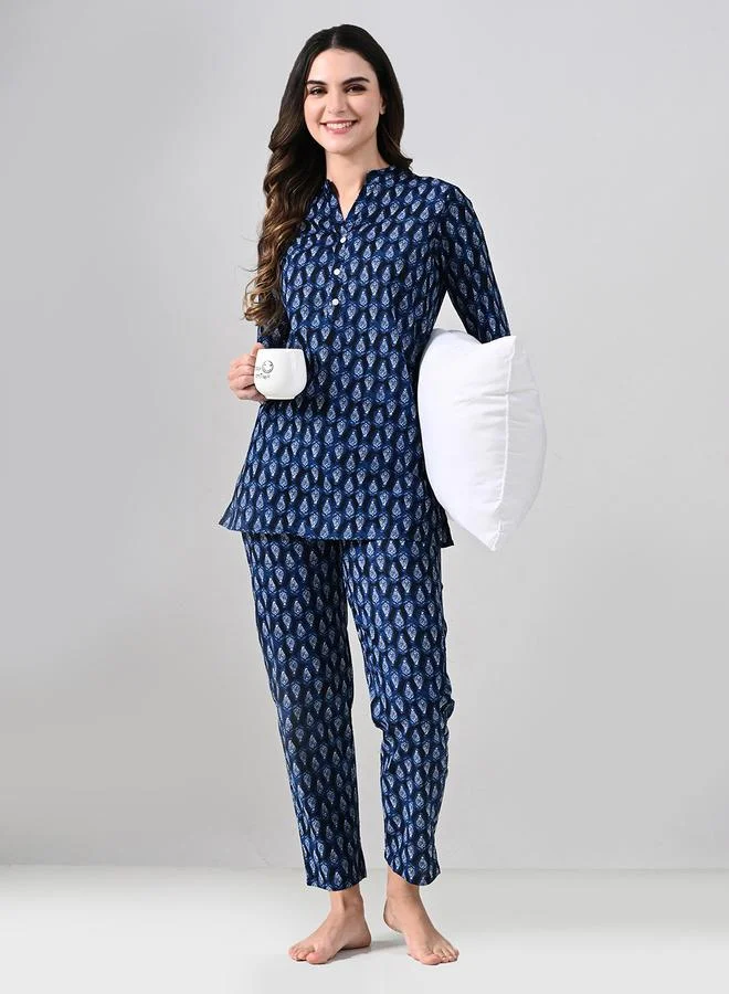 تايك تو طقم بيجاما من بنطال وبلوزة قطن بطبعة كاملة