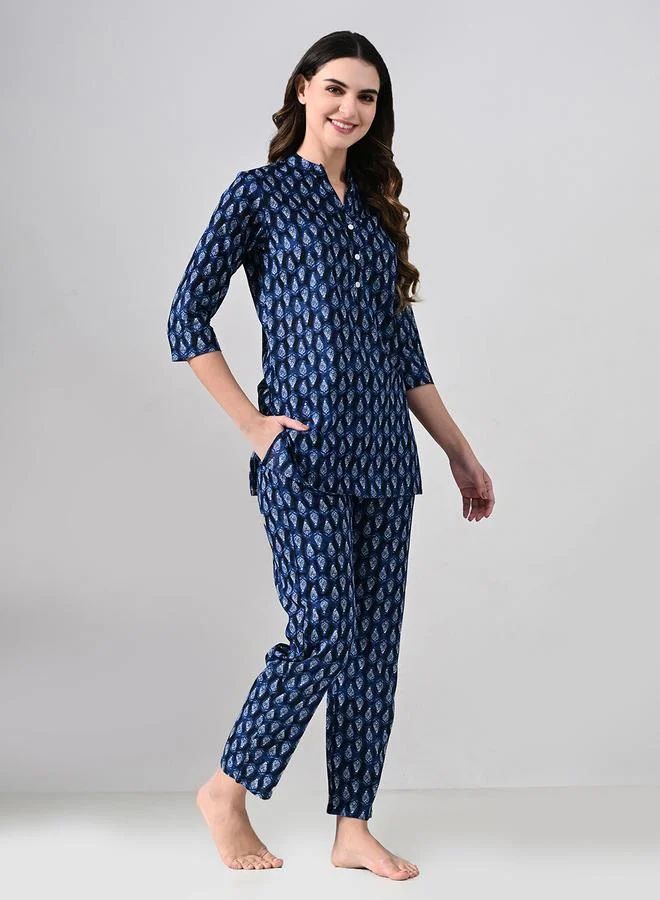 تايك تو طقم بيجاما من بنطال وبلوزة قطن بطبعة كاملة