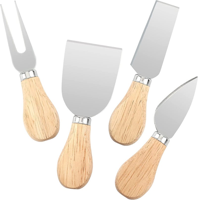 Cheese Knife Set of 4 Pieces Stainless Steel Wooden Handle Cheese Knife Set, Cheese Cutter, Pizza Cutter Fork, For Butter & Candy & Cheese Salad - Image 2