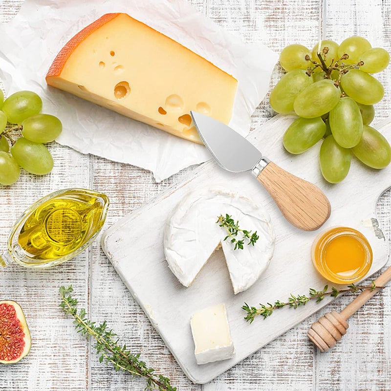 Cheese Knife Set of 4 Pieces Stainless Steel Wooden Handle Cheese Knife Set, Cheese Cutter, Pizza Cutter Fork, For Butter & Candy & Cheese Salad - Image 4