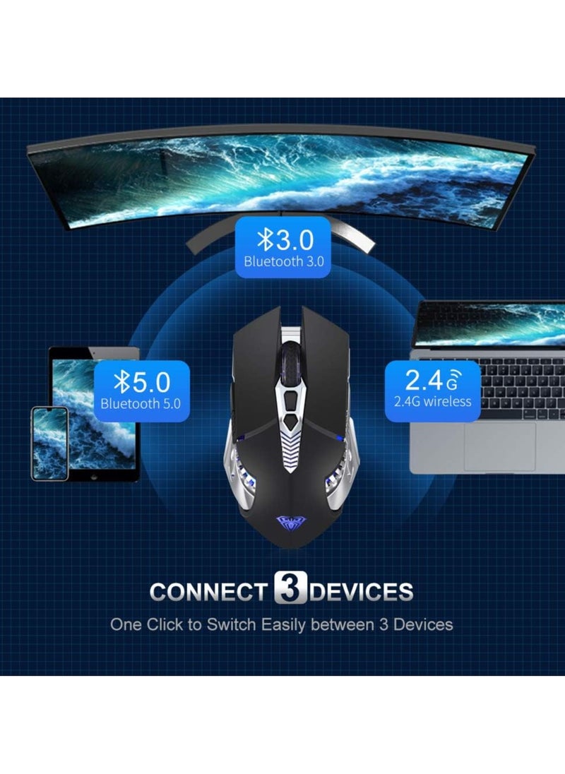 AULA - AULA SC200 Wireless Bluetooth Gaming Mouse, LED Backlit, Side Buttons, Tri-Mode (2.4GHz + BT5.0 + BT3.0) – Gray - Image 1
