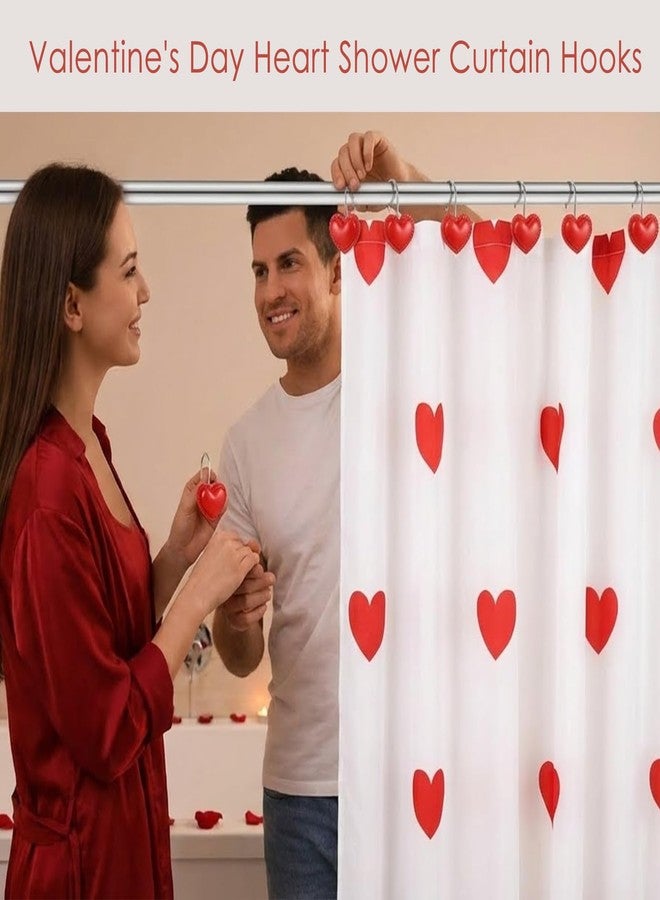 SUPROD 12PCS Red Heart Shower Curtain Hooks Valentine's Day Bathroom Decorative, Shower Curtain Hangers Rings Stainless Steel - Image 2