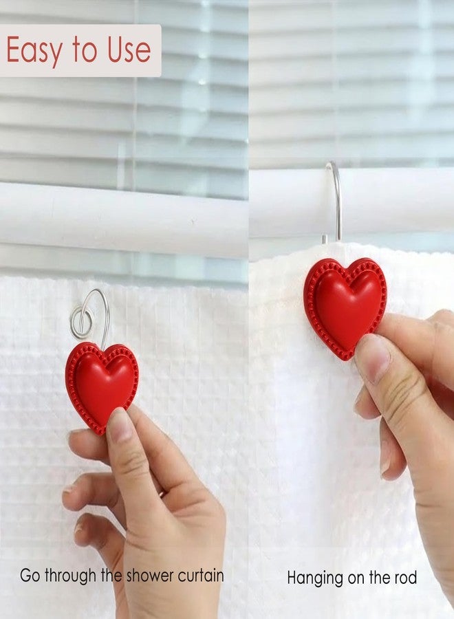 SUPROD 12PCS Red Heart Shower Curtain Hooks Valentine's Day Bathroom Decorative, Shower Curtain Hangers Rings Stainless Steel - Image 4