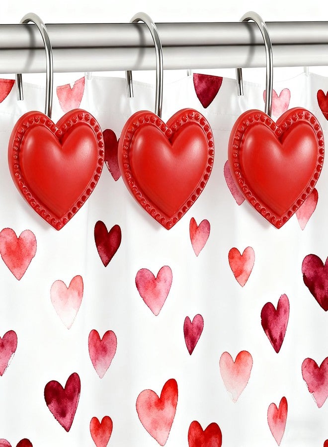 SUPROD 12PCS Red Heart Shower Curtain Hooks Valentine's Day Bathroom Decorative, Shower Curtain Hangers Rings Stainless Steel - Image 1