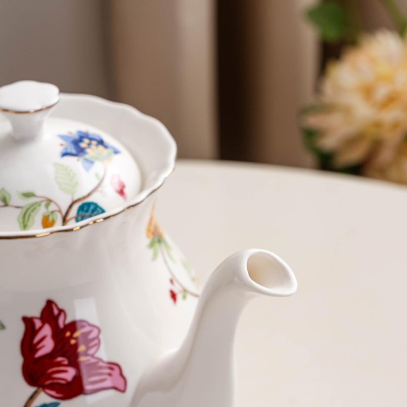 Jomop European Style Ceramic Flower Teapot Coffee Pot Water Pot Porcelain Gift Large 5.5 Cups (1, Blue and Red) - Image 4