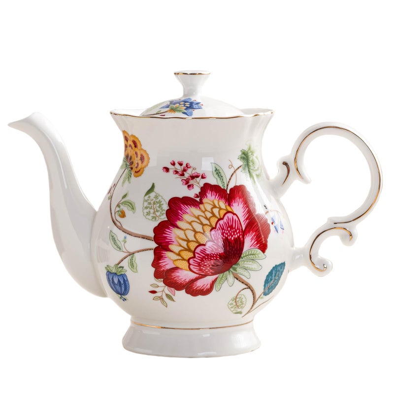 Jomop European Style Ceramic Flower Teapot Coffee Pot Water Pot Porcelain Gift Large 5.5 Cups (1, Blue and Red) - Image 1
