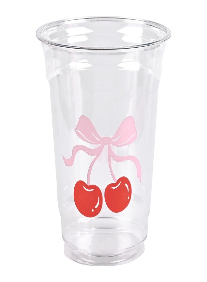 Elyxio 50Pcs Pink Bow Cherry Party Cups Coquette Bowknot Plastic Cups 12oz Bachelorette Wedding Bridal Shower Disposable Drinking Cup for Birthday Bow Theme Party Supplies - Image 1