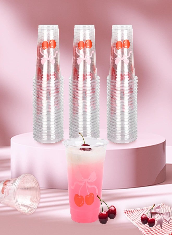 Elyxio 50Pcs Pink Bow Cherry Party Cups Coquette Bowknot Plastic Cups 12oz Bachelorette Wedding Bridal Shower Disposable Drinking Cup for Birthday Bow Theme Party Supplies - Image 4
