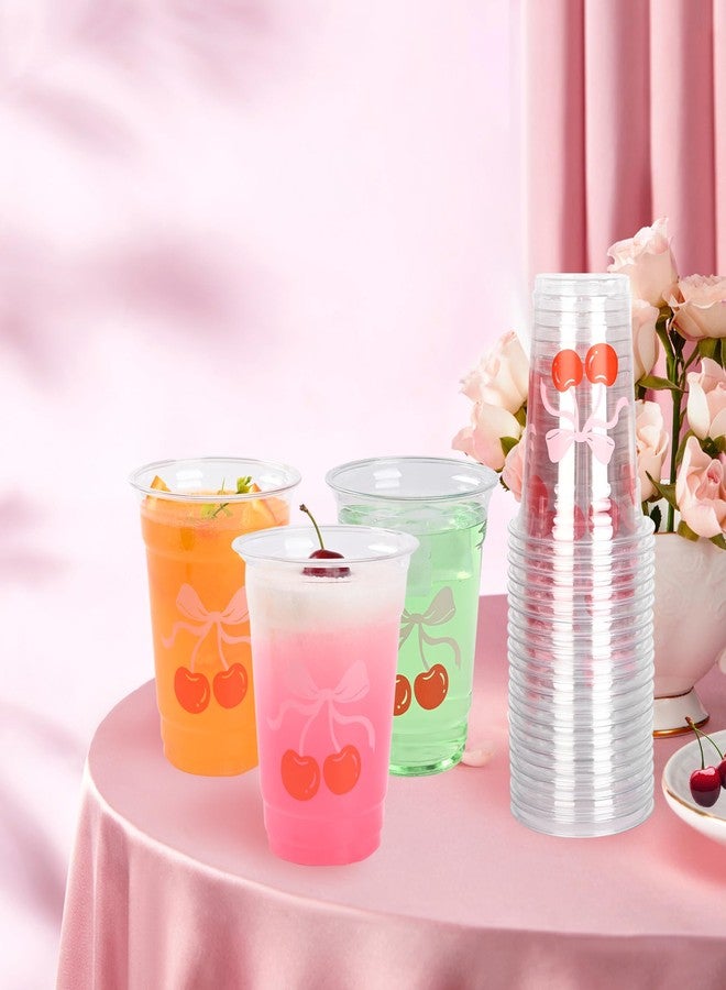 Elyxio 50Pcs Pink Bow Cherry Party Cups Coquette Bowknot Plastic Cups 12oz Bachelorette Wedding Bridal Shower Disposable Drinking Cup for Birthday Bow Theme Party Supplies - Image 5