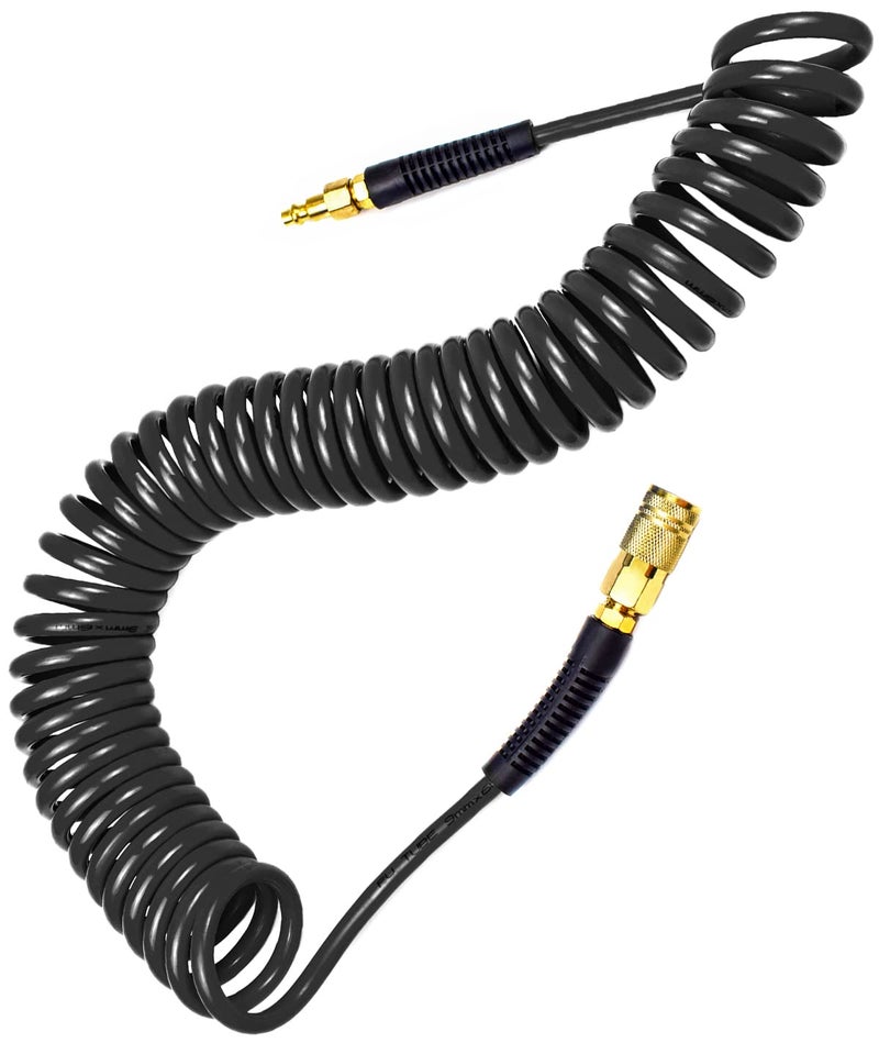 YOTOO Polyurethane Recoil Air Hose Air Compressor Hose 14 Inner Diameter by 25 Long with Bend Restrictor 14 Industrial Quick Coupler and Plug Gray