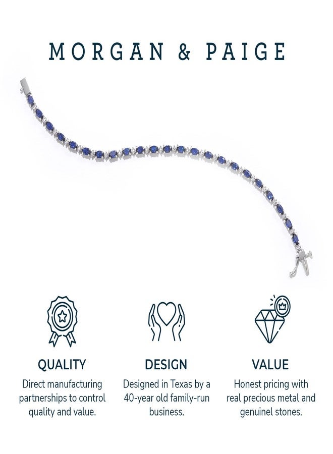 مورجان آند بايدج أساور تنس من مورغان آند بيج، مصنوعة من الفضة الإسترليني عيار 925 ومطلية بالروديوم، مرصعة بحجر الياقوت الأزرق الصناعي، بتصميم متناوب بين الماس وحجر الياقوت البيضاوي، وهي أساور عصرية للنساء بحجر بخت شهر سبتمبر، بطول 7.25 بوصة. - Image 5