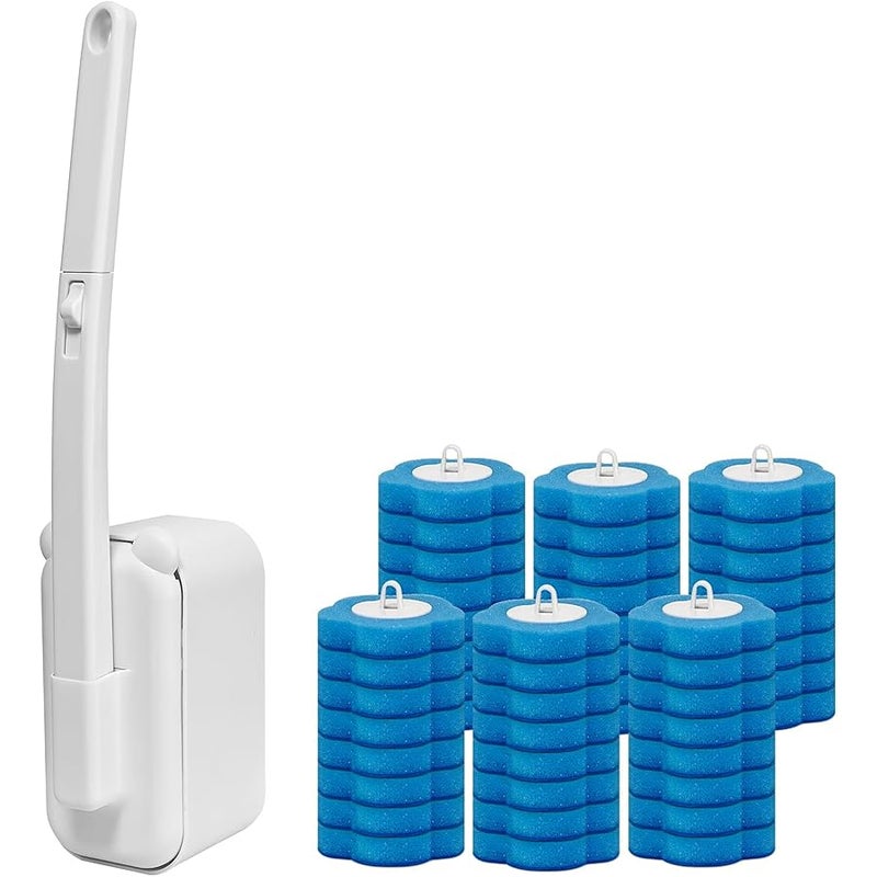 clowand Disposable Toilet Brush,Toilet Bowl Cleaner, Toilet Cleaning Supplies, Toilet Bowl Brush,Toilet Cleaner Brush,Toilet Brush with Holder, 48 Refills for Deep Cleaning and Hygienic Bathroom Maintenance - Image 1