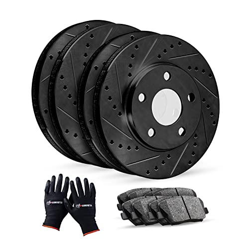R1 Concepts For 2013-2017 Honda Accord R1 Concepts eLine Front Rear Black D/S Brake Rotors Kit + Semi-Met Brake Pads - Image 1