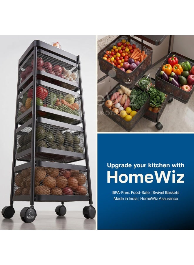 HomeWiz رف مطبخ مربع من HomeWiz مكون من 4 طبقات | عربة متينة من الفولاذ تدوم مدى الحياة | وحدة تخزين للمطبخ | رف للبصل والبطاطس | رف تخزين متعدد الاستخدامات للفواكه والخضروات | مقاوم للصدأ تماماً - Image 4