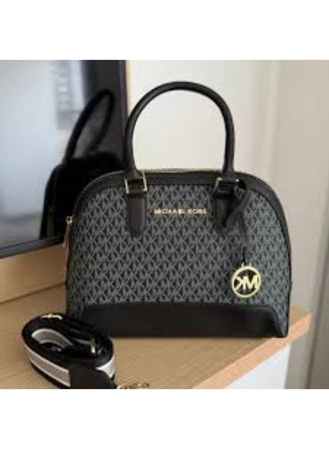 ام كي حقيبة MK Signature Dome Satchel (أسود/رمادي) - Image 1