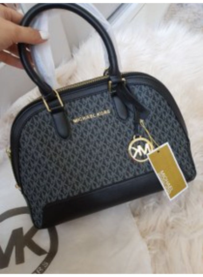 ام كي حقيبة MK Signature Dome Satchel (أسود/رمادي) - Image 2