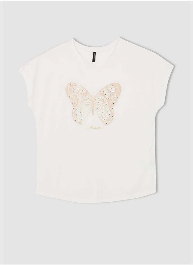 DeFacto Bat Sleeves Butterfly Print T-Shirt