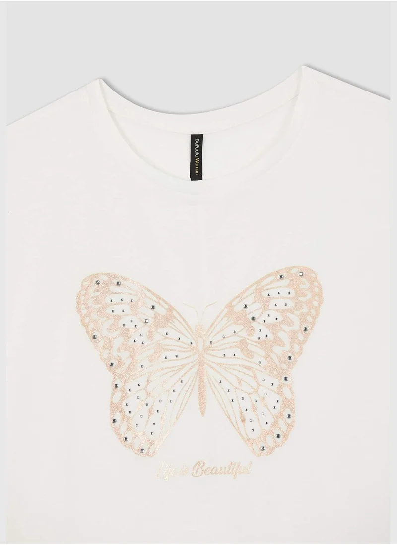 DeFacto Bat Sleeves Butterfly Print T-Shirt