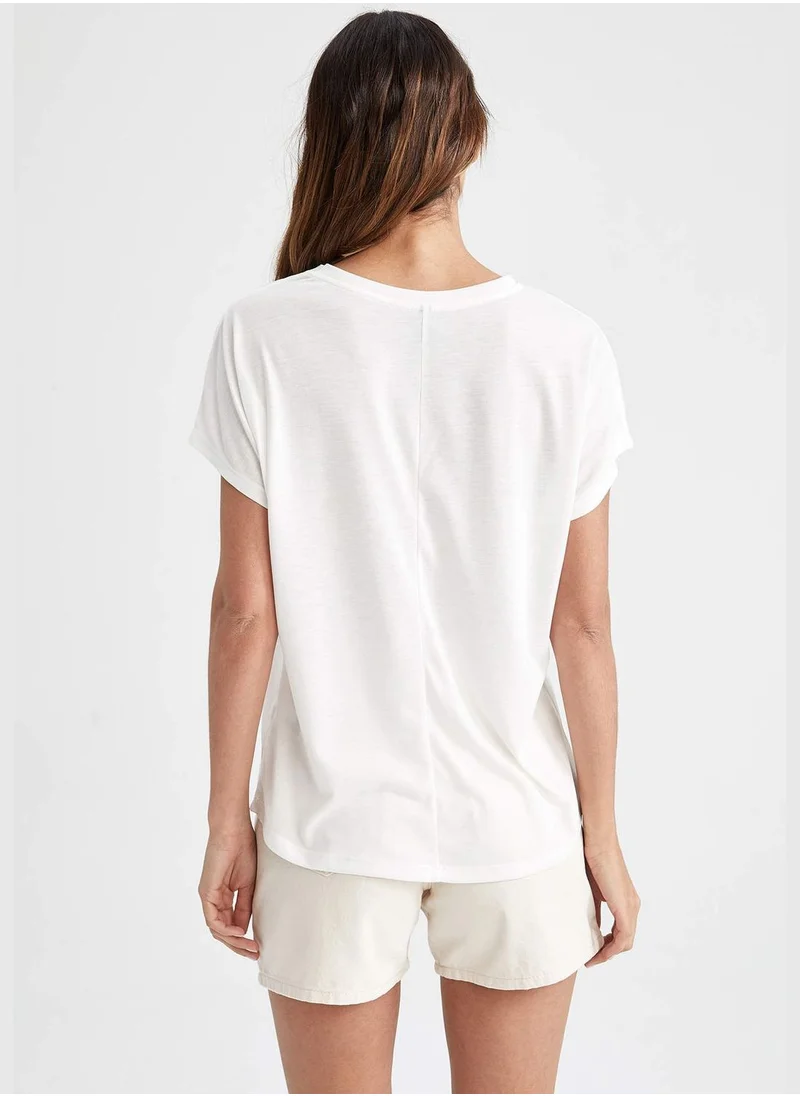 DeFacto Bat Sleeves Butterfly Print T-Shirt