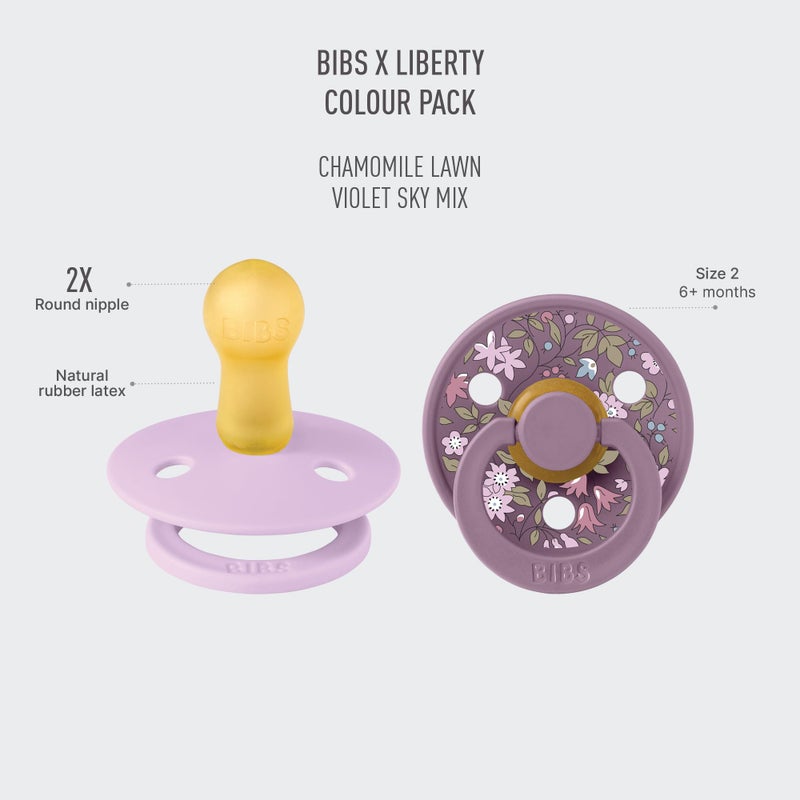 BIBS Colour Liberty Soother 2-Pack, BPA Free Dummy Pacifier, Round Nipple. Natural Rubber Latex, Made in Denmark, Size 2 (6-18 Months), Chamomile Lawn Violet Sky - Image 2