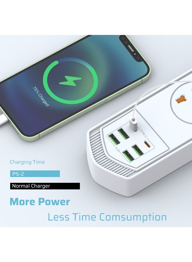 CREATMOR Extension Cord Surge Protector 3M 4 AC Outlets/2 Type C Ports/4 USB Ports Power Strip Power extension 4.2A 240V/10A Surge Protection - Image 4