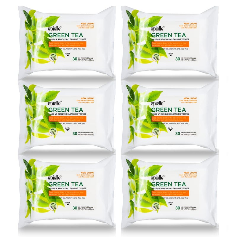 Epielle New Makeup Remover Cleansing Wipes Tissue  Cucumber 30 Count 6 Pack  Gentle for all Skin Types  Daily Facial Cleansing Towelettes  Removes Dirt Oil Makeup Green Tea