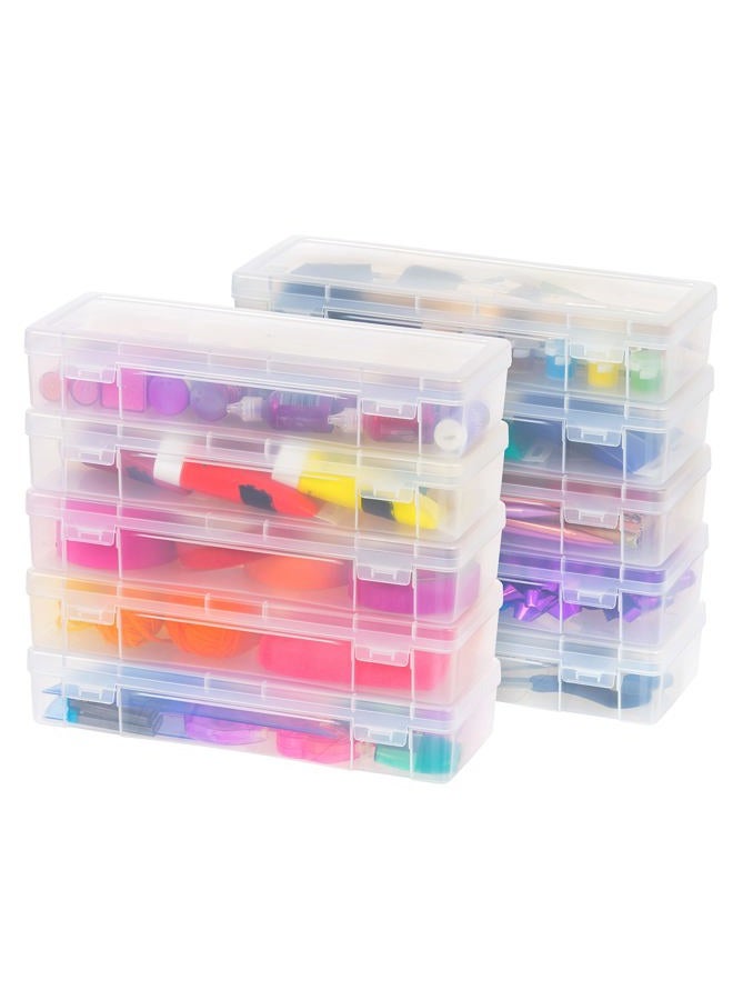 IRIS Power tool case パワー ツール ケース IRIS USA 10 Pack Large Plastic Art Craft Sewing Supply Organizer Storage Containers with Latching Lid, for Paint Brush, 12" Ruler, Tools, Ribbons, Washi Tape, Ornaments, Stackable, Clear - Image 1