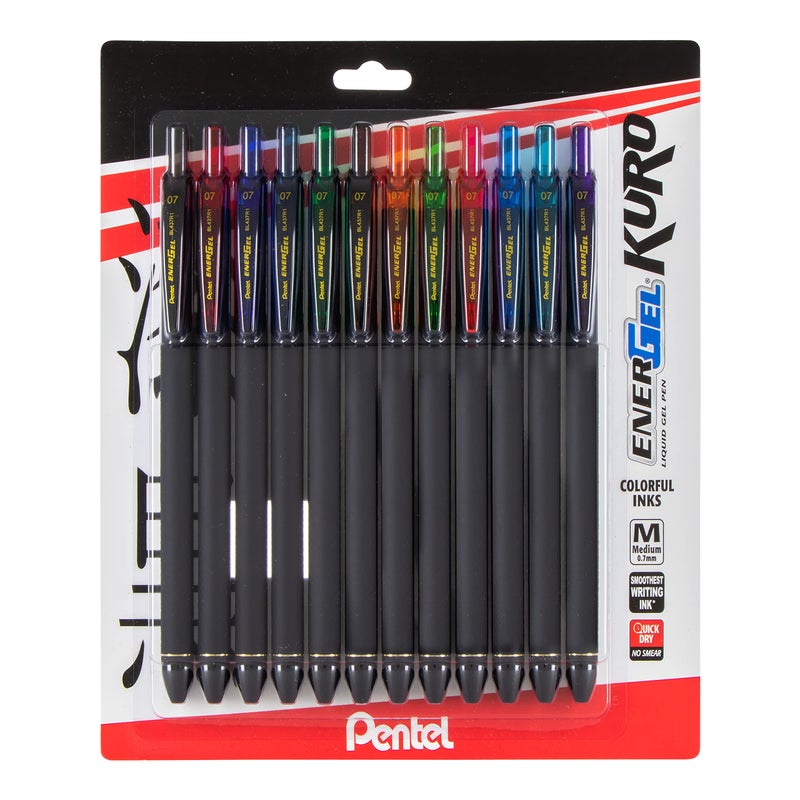 Pentel EnerGel Kuro Retractable Gel Pens, Medium Point, Assorted Colors Inks, 12/Pack (BL437R1BP12M) - Image 1