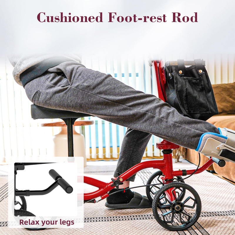 Fvzzin Lightweight Knee Scooter Crutch Alternative, Foldable & Adjustable Knee Scooter for Adults for Foot Surgery, Steerable Knee Walker with Detachable Storage Basket, Includes DIY Stickers-Hot Red - Image 3