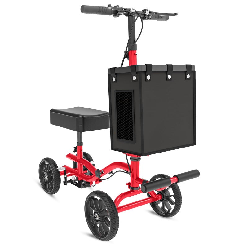 Fvzzin Lightweight Knee Scooter Crutch Alternative, Foldable & Adjustable Knee Scooter for Adults for Foot Surgery, Steerable Knee Walker with Detachable Storage Basket, Includes DIY Stickers-Hot Red - Image 1