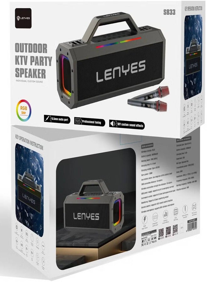 Lenyes Lenyes S833 Outdoor KTV Party Speaker, 150W Horn Power, RGB Lighting, 5.0 Bluetooth, 6.6mm Audio Jack, Up To 10 Meters Distance, Up to 20 Hours Battery Life, 18000mAh Battery Capacity, Gray - S833  - Image 5