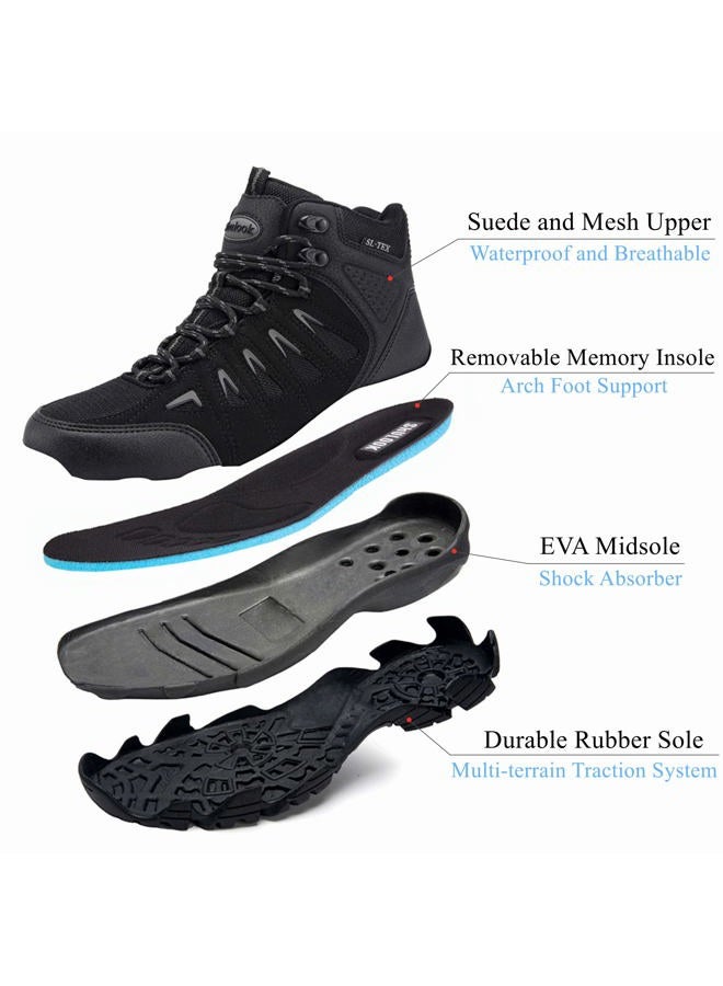 SHULOOK Men's Waterproof Hiking Boots Non-Slip Lightweight Mid Top Ankle Boot Breathable Hiker Trekking Shoes, Black Grey, 13 - Image 3