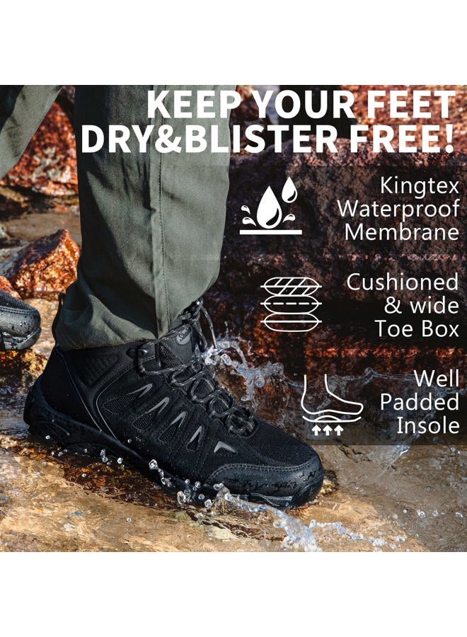 SHULOOK Men's Waterproof Hiking Boots Non-Slip Lightweight Mid Top Ankle Boot Breathable Hiker Trekking Shoes, Black Grey, 13 - Image 4